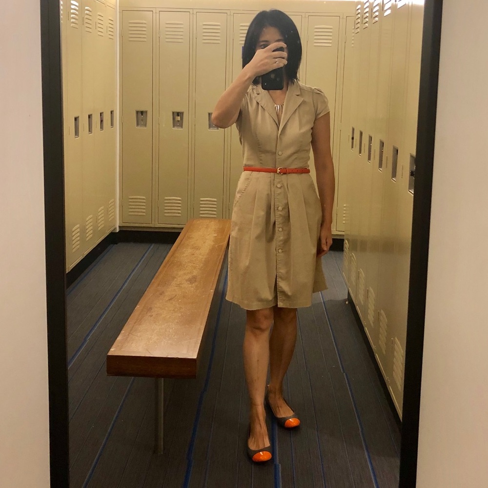 Beige shirt dress with notched collar - size 2